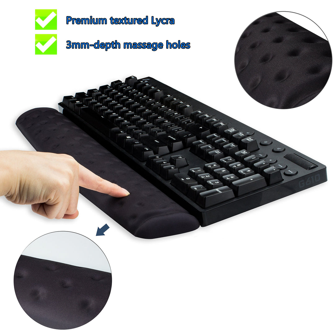 Keyboard Wrist Rest Support Cushion Pad for Computer, Laptop, Office Work, PC Gaming - Memory Foam Gel with Massage Holes Design - Non-Slip Easy Typing Wrist Pain Relief (Black Keyboard Pad)