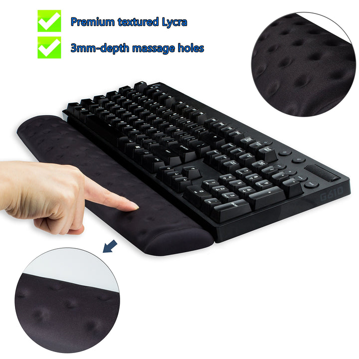 Keyboard Wrist Rest Support Cushion Pad for Computer, Laptop, Office Work, PC Gaming - Memory Foam Gel with Massage Holes Design - Non-Slip Easy Typing Wrist Pain Relief (Black Keyboard Pad)