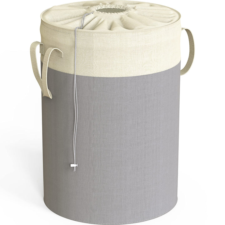 Round Terylene Cotton Collapsible Laundry Hamper Basket, Grey