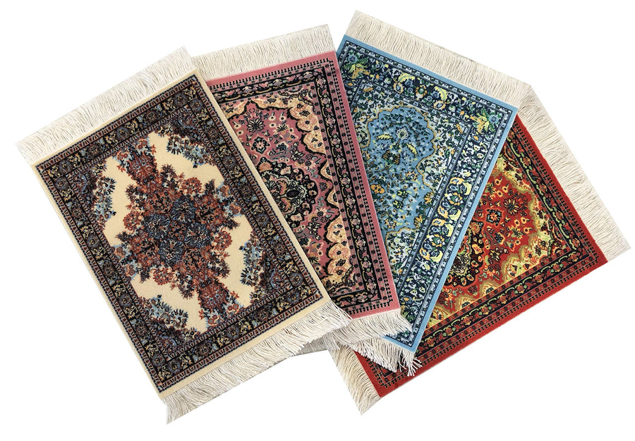 Rug Coasters, Set of 4 Turkish Carpet Style Table Drink mats, Absorbent Kitchen and Dining Accessories, Spill & drip Protection, Rectangular
