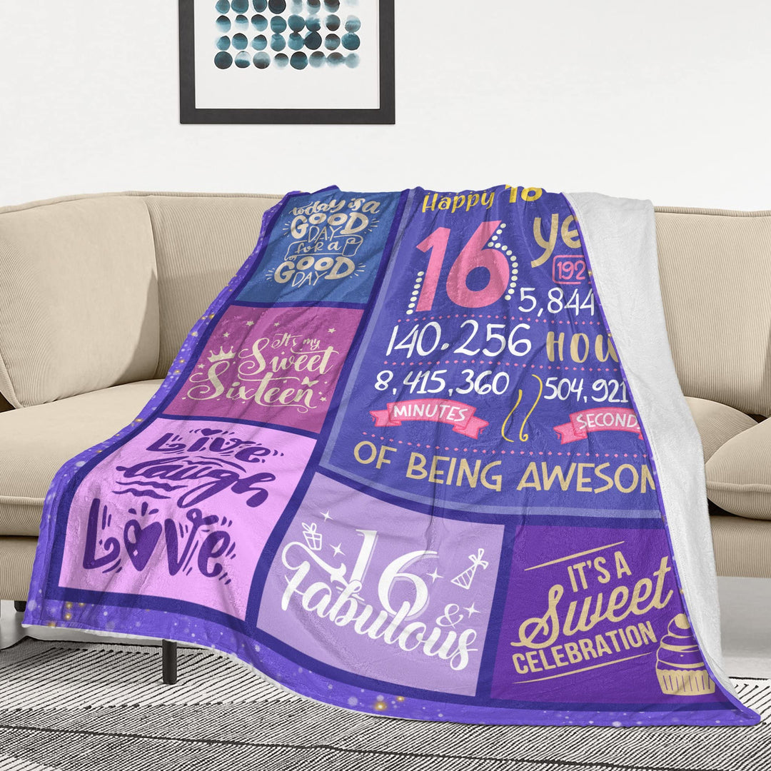 Sweet 16 Gifts for Girls - Sweet 16 Birthday Decorations Throw Blanket 60 x 50 Inch - 16 Year Old Girl Gifts for Birthday - Sweet Sixteen Gifts for Girls