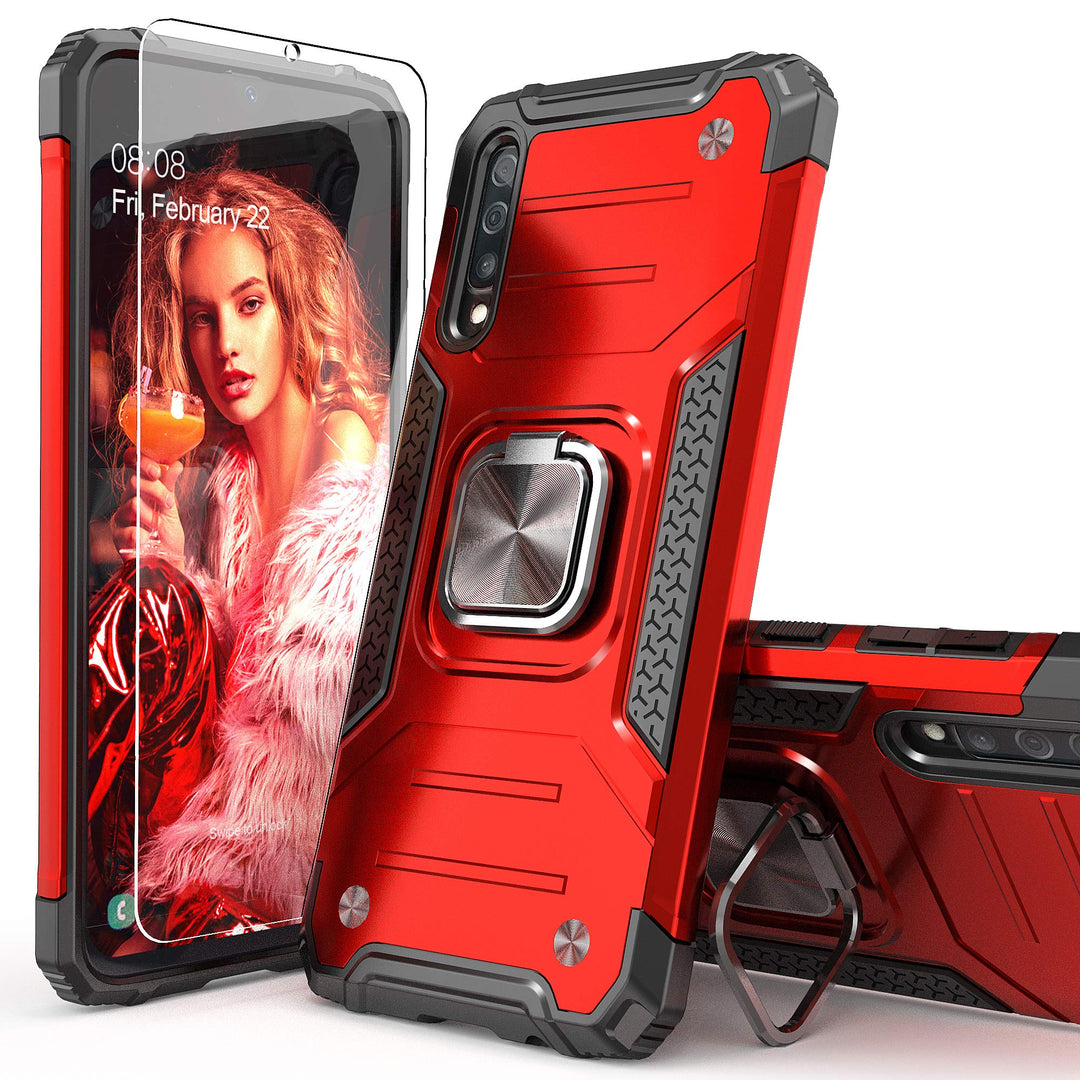 for Galaxy A50 Case with Screen Protector,for Galaxy A30S Cover,Shockproof Drop Test Case with Car Mount Kickstand Lightweight Protective Cover for Galaxy A50/A30S/A50S,Red