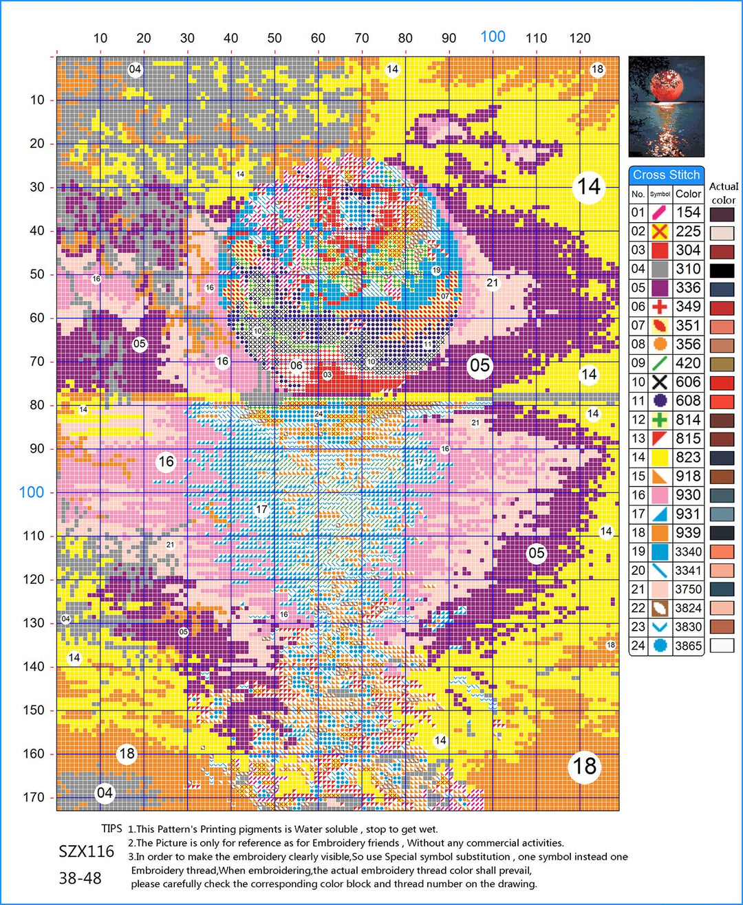 Moon Cross Stitch Kits for Adults, Full Range of Embroidery Starter Kit for Beginners Cross-Stitch Kits 11CT Stamped Pre-Printed Pattern, 3Strands Cross-Stitching DIY for Crafts Decor, 14.17x14.17inch