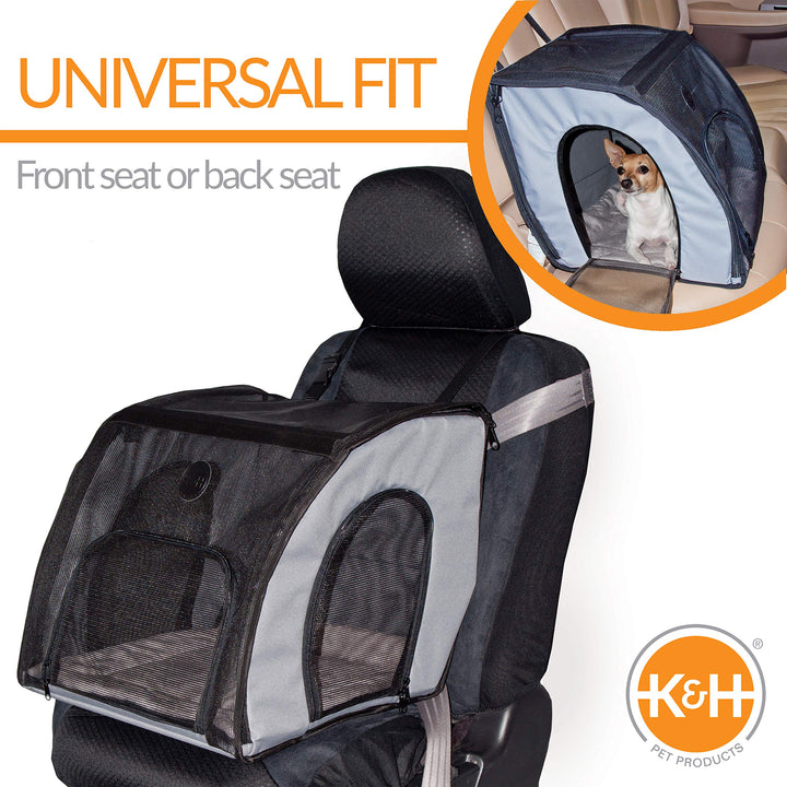 K&amp;H Pet Products Enclosed Dog Car Seat, Travel Safety Carrier for Pets, Dog Travel Car Seat, Soft-Sided Covered Pet Carrier, Washable Pad, Multiple Entrances, Mesh Windows - Large 29.5 X 22 X 25.5in