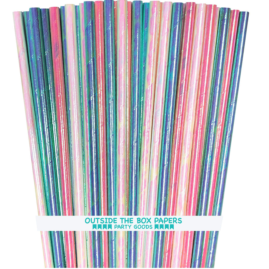 Iridescent Foil Paper Straws - Valentine Party - Pink B