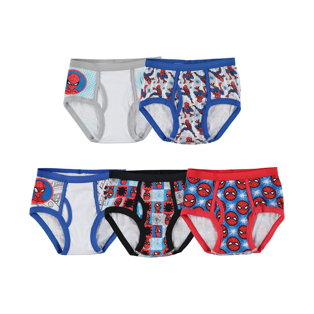 Spiderman Boys&#39; Little 100% Combed Cotton Brief Multipacks with Multiple Print Choices Available in Sizes 4, 6, 8, 10, and 12, 5-Pack
