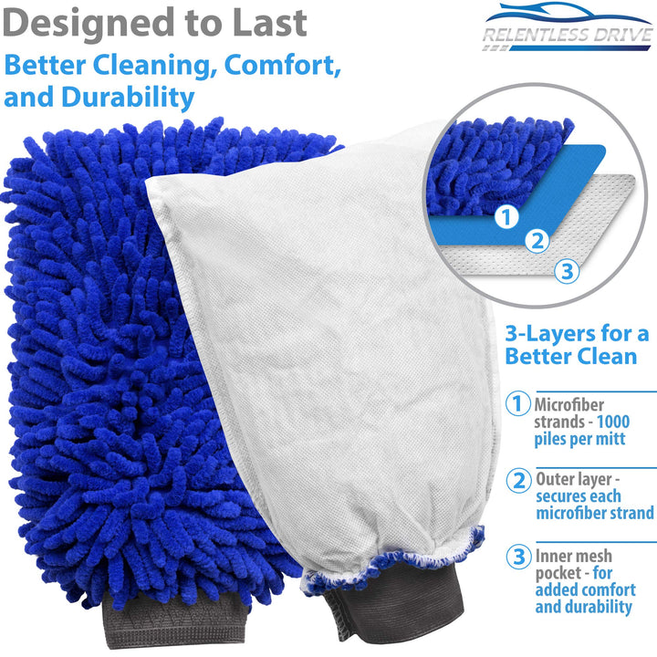 Relentless Drive Premium Car Wash Mitt (2-Pack, XL) - C