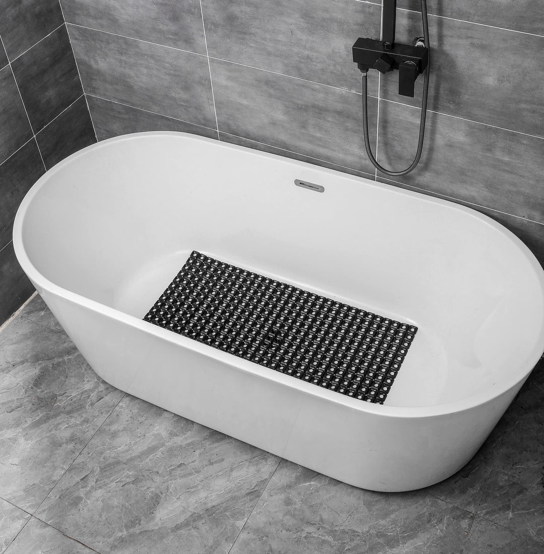 TPE Bath Tub Shower Mat Non Slip with Suction Cups Extra Soft Long Shower Bathtub Mat Baby Bath Mats for Bathroom Tub for Kids Machine Washable, Smooth/Non-Textured Surface Only 35 x 16 (Black)