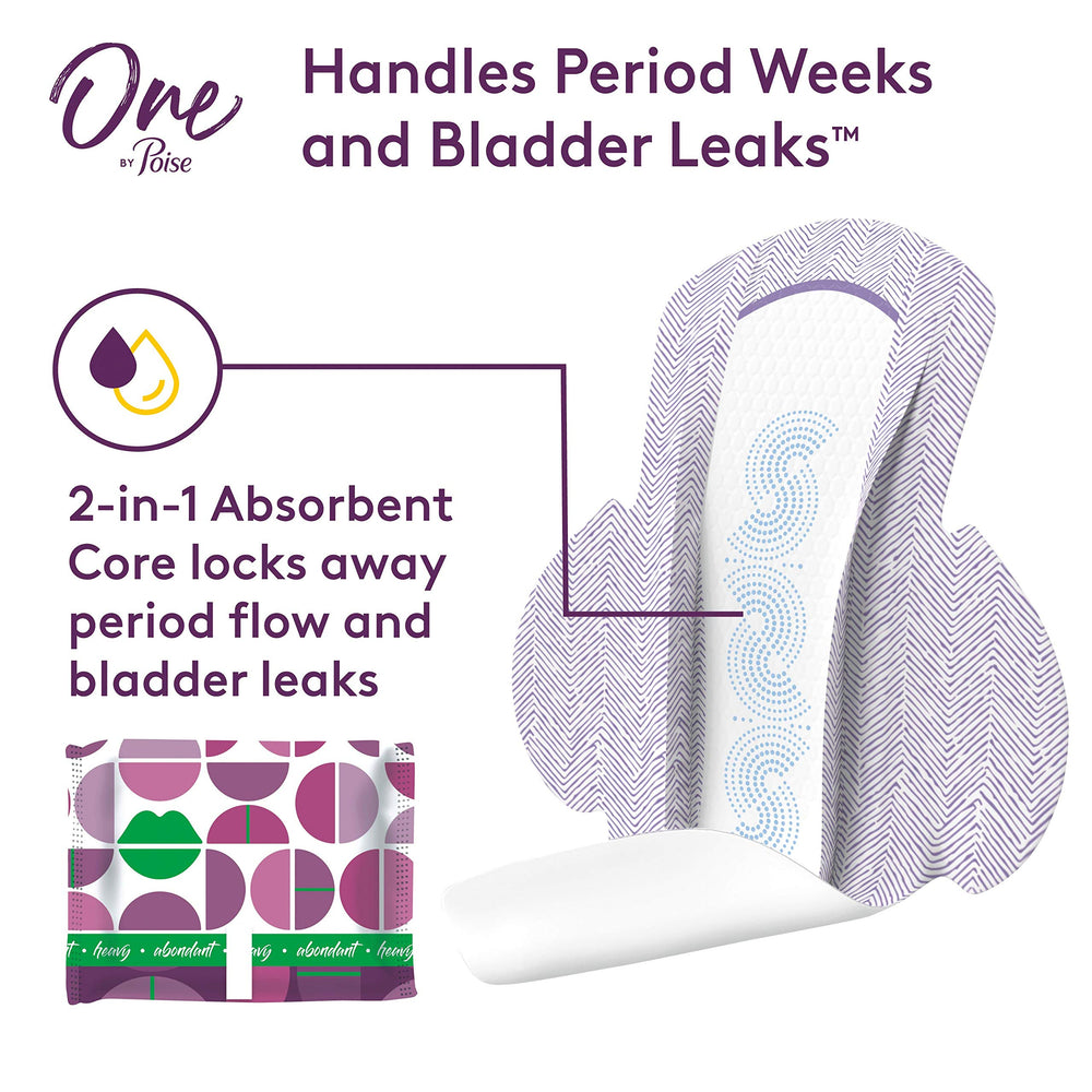 One by Poise Feminine Pads with Wings (2-in-1 Period &a