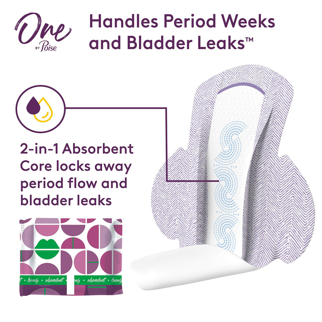 One by Poise Feminine Pads with Wings (2-in-1 Period &a