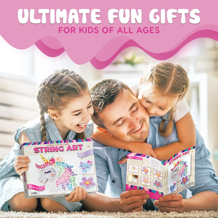 String Art Craft Kit for Kids Ages 10-12 and Up, 3D String Art Kit Crafts for Teens, Birthday Gifts for Tween Girls Ages 10 11 12 Years Old and Up, Makes 3 Designs - Unicorn, Cat, and Flower