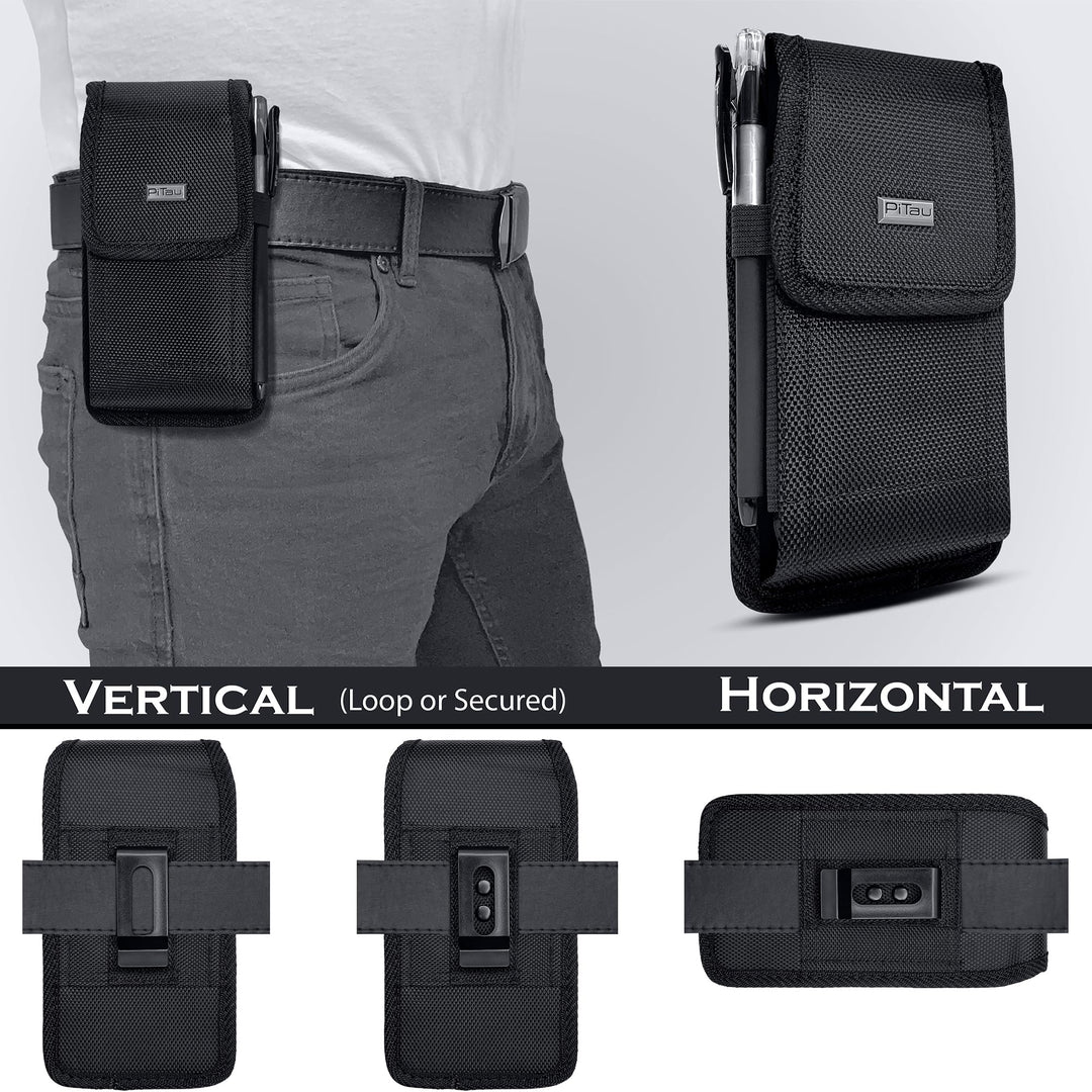 Holster for iPhone 16, 16 pro,15 Pro, 14, 14 Pro 13, 13 Pro 12 Pro 12 X, XR, Xs, 11, 10 Nylon Cell Phone Belt Holder Case with Clip Carrying Pouch Cover (Fits with Otterbox Commuter Case) Black