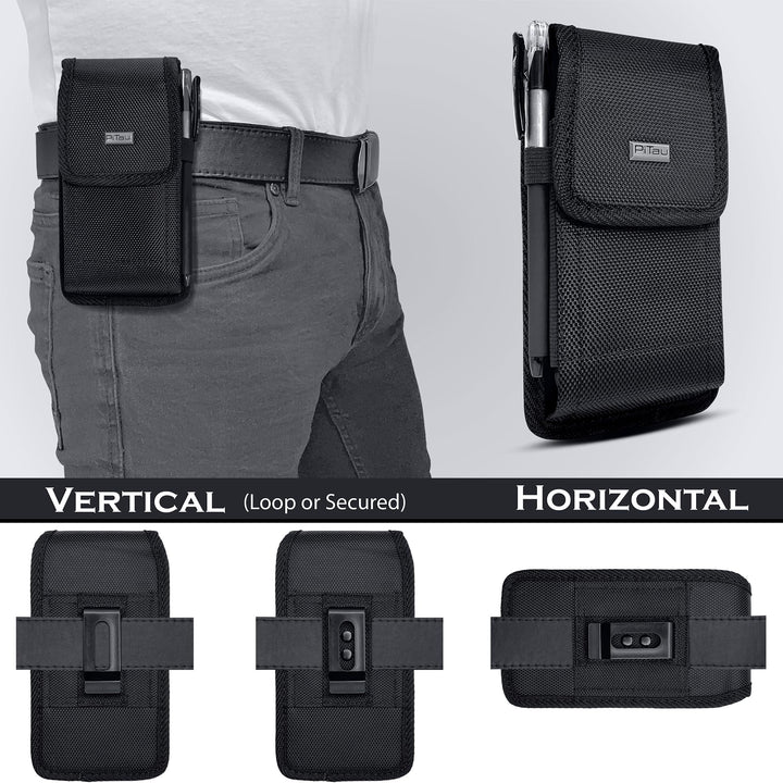 Holster for iPhone 16, 16 pro,15 Pro, 14, 14 Pro 13, 13 Pro 12 Pro 12 X, XR, Xs, 11, 10 Nylon Cell Phone Belt Holder Case with Clip Carrying Pouch Cover (Fits with Otterbox Commuter Case) Black