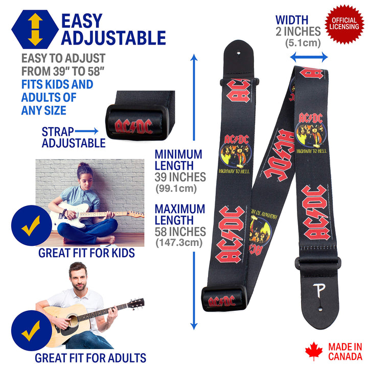 P Perri&#39;s Leathers Ltd. guitar strap, Black, red, 2 x 39 x 58 (LPCP-8014)