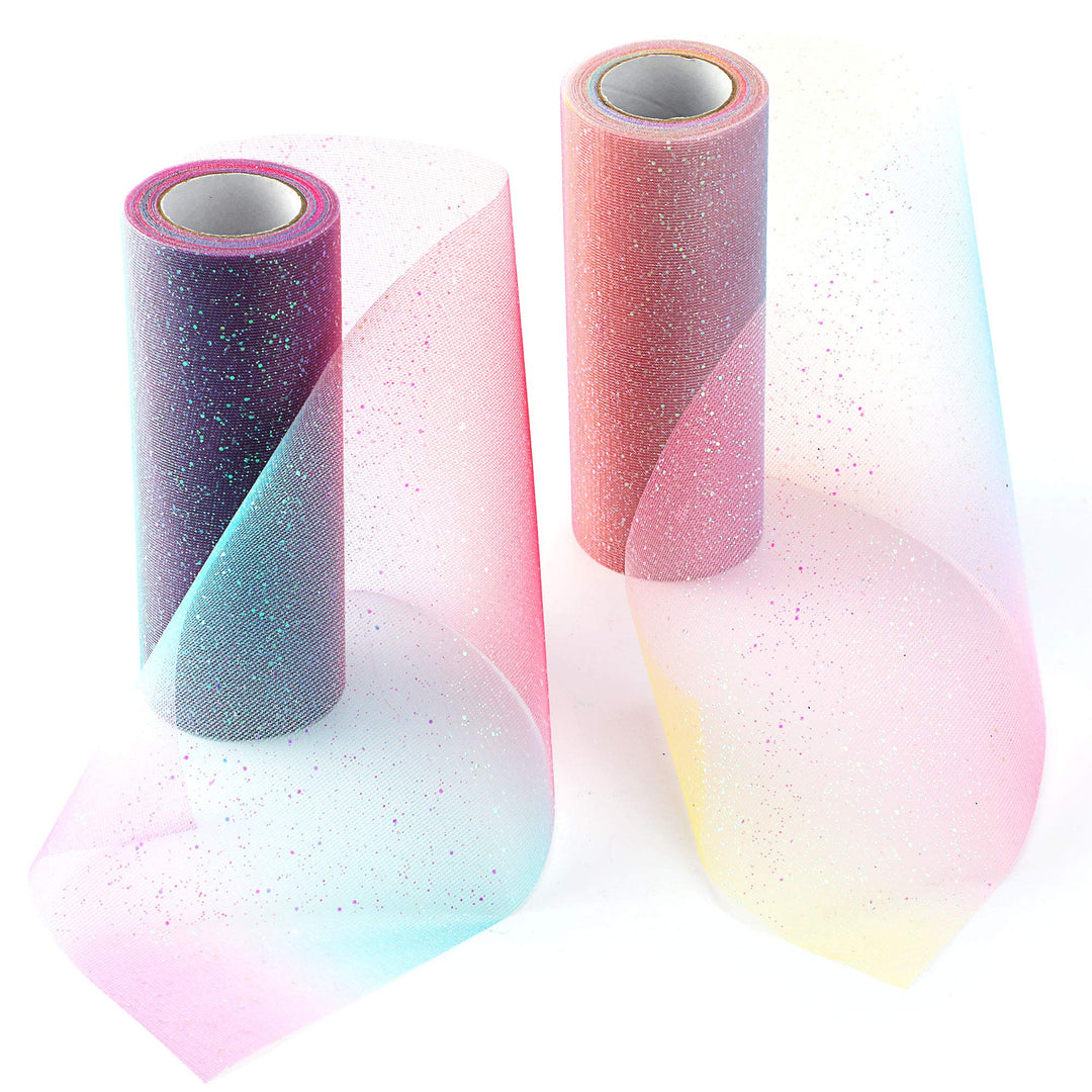 6INCH x 20Yards/60FT Rainbow Glitter Tulle Rolls Tulle Spool Assortment for Table Runner Chair Sash Bow Pet Tutu Skirt Sewing Crafting Fabric Wedding Birthday Party Gift Ribbon