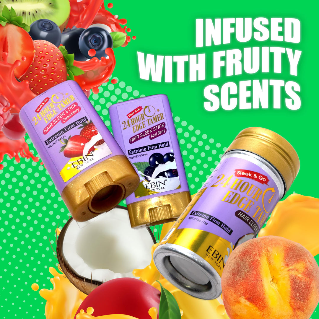 24 Hour Edge Tamer Hair Sleek Stick, Extreme Firm Hold, 2.7 oz, Strawberry – Sleek &amp; Go, No Flaking and White Residue