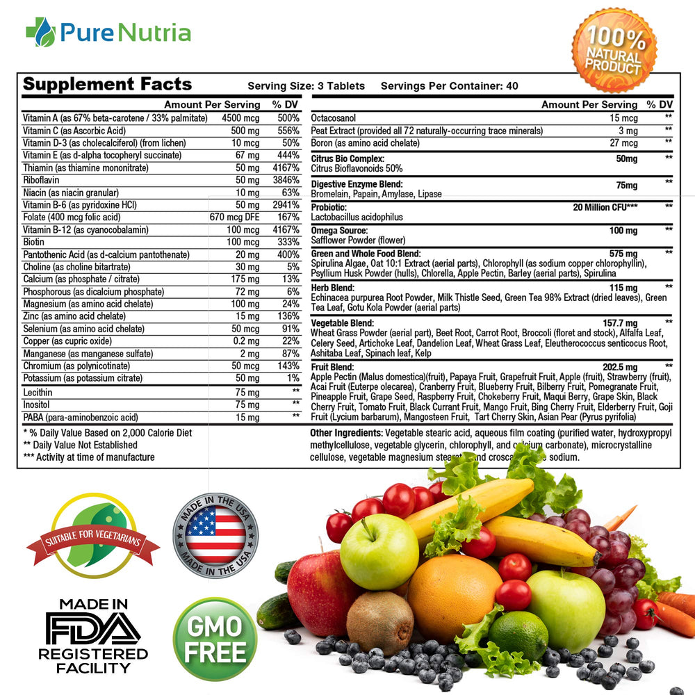 Whole Food MultiVitamin and Minerals with Probiotic Enzymes - 120 Multivitamins for Women and Men - Packed with WholeFood and Herbal Ingredients - Powerful Antioxidants for Digestive Support