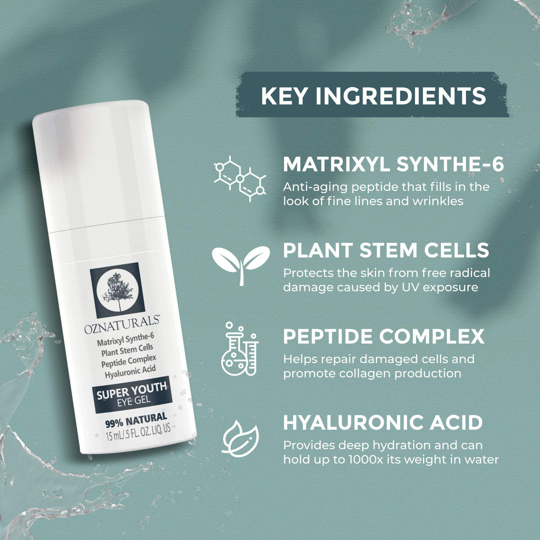 OZNATURALS Anti Aging Eye Gel With Hyaluronic Acid - Dark Circles Under Eye Treatment for Women - Best Eye Cream Products For Puffy Eyes &amp; Wrinkles