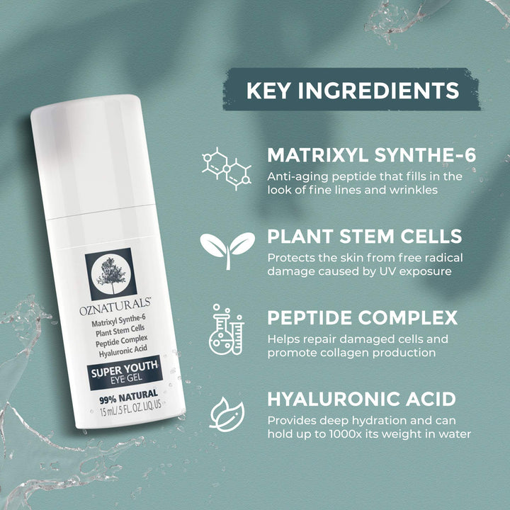 OZNATURALS Anti Aging Eye Gel With Hyaluronic Acid - Dark Circles Under Eye Treatment for Women - Best Eye Cream Products For Puffy Eyes &amp; Wrinkles