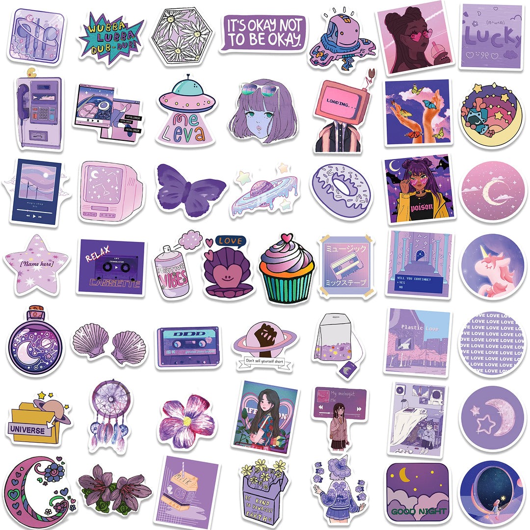 Kawaii Stickers for Water Bottles - 100Pcs Cute Vsco Aesthetic Stickers Purple Stickers Laptop Stickers for Kids Teens Girls (Pink&amp;Purple)
