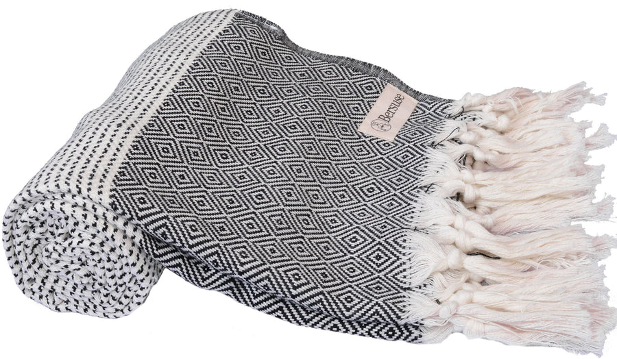 100% Cotton Hierapolis Turkish Towel Bath Towel Beach Towel Pool Towel - Beach Essentials for Your Beach Bag - 37x70 Inches, Black