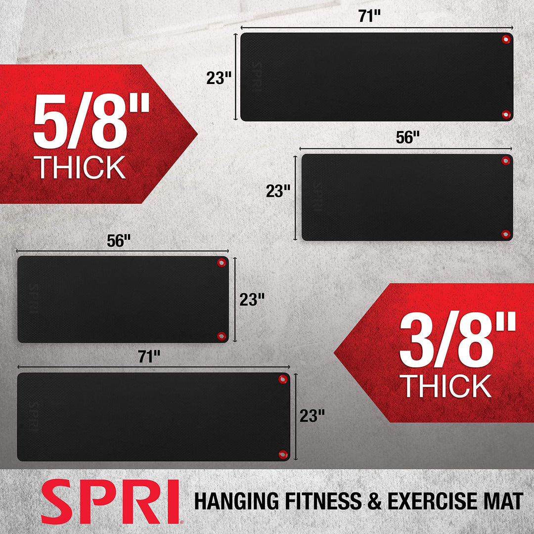 Hanging Exercise Mat, Fitness &amp; Yoga Mat for Group Fitness Classes, Commercial Grade Quality with Reinforced Holes, 56L x 23W x 5/8 Thick