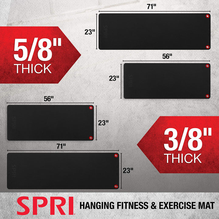 Hanging Exercise Mat, Fitness &amp; Yoga Mat for Group Fitness Classes, Commercial Grade Quality with Reinforced Holes, 56L x 23W x 5/8 Thick