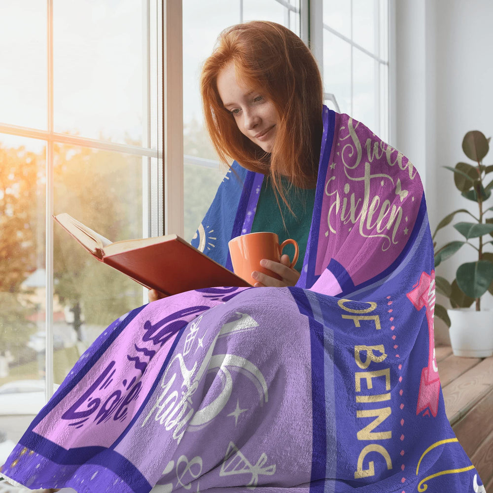 Sweet 16 Gifts for Girls - Sweet 16 Birthday Decorations Throw Blanket 60 x 50 Inch - 16 Year Old Girl Gifts for Birthday - Sweet Sixteen Gifts for Girls