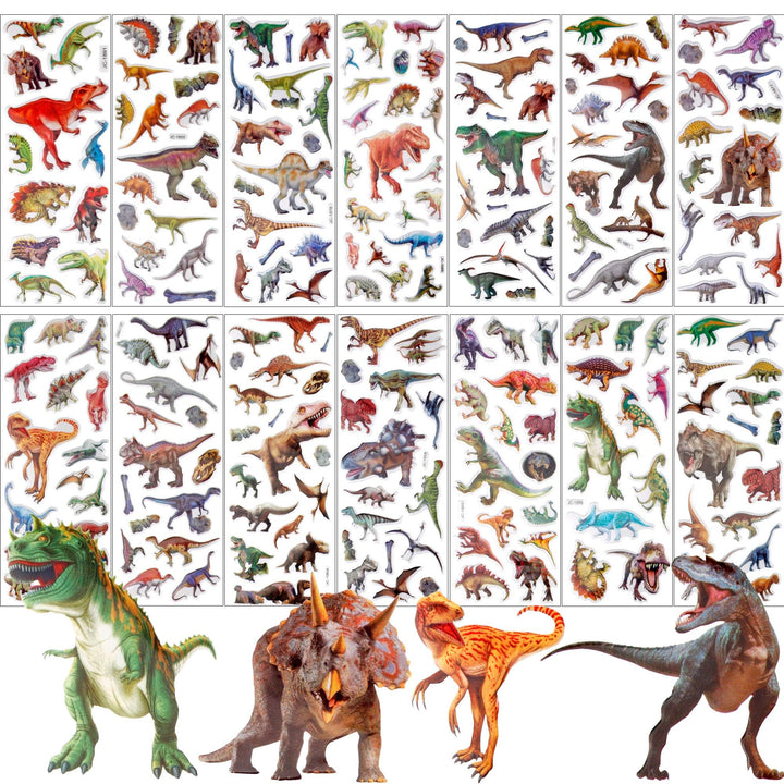 Dianosaur Stickers for Kids, 14 Different Sheets 200+ Counts 3D Puffy Stickers Craft Scrapbooking for Children Dinosaur Lovers