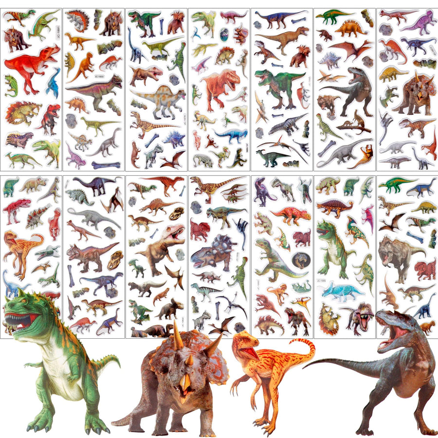Dianosaur Stickers for Kids, 14 Different Sheets 200+ Counts 3D Puffy Stickers Craft Scrapbooking for Children Dinosaur Lovers