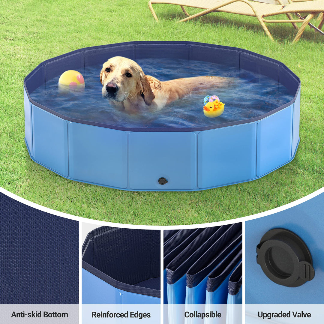 63 Foldable Dog Pool for Large Dogs, Portable Hard Plastic PVC Pet Bathing Tub, Outdoor Collapsible Swimming Pool for Pets Dogs and Cats, 63 x 12 Inches