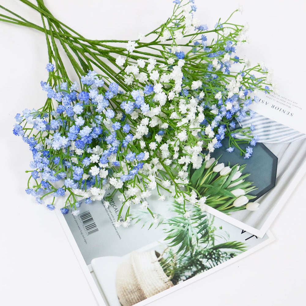Artificial Gypsophila Flowers Mixed Colors, 10PCS Real Touch Fake Baby Breath Flower Bulk for Wedding Bouquets Floral Arrangement DIY Home Office Table Decoration (Blue and White)
