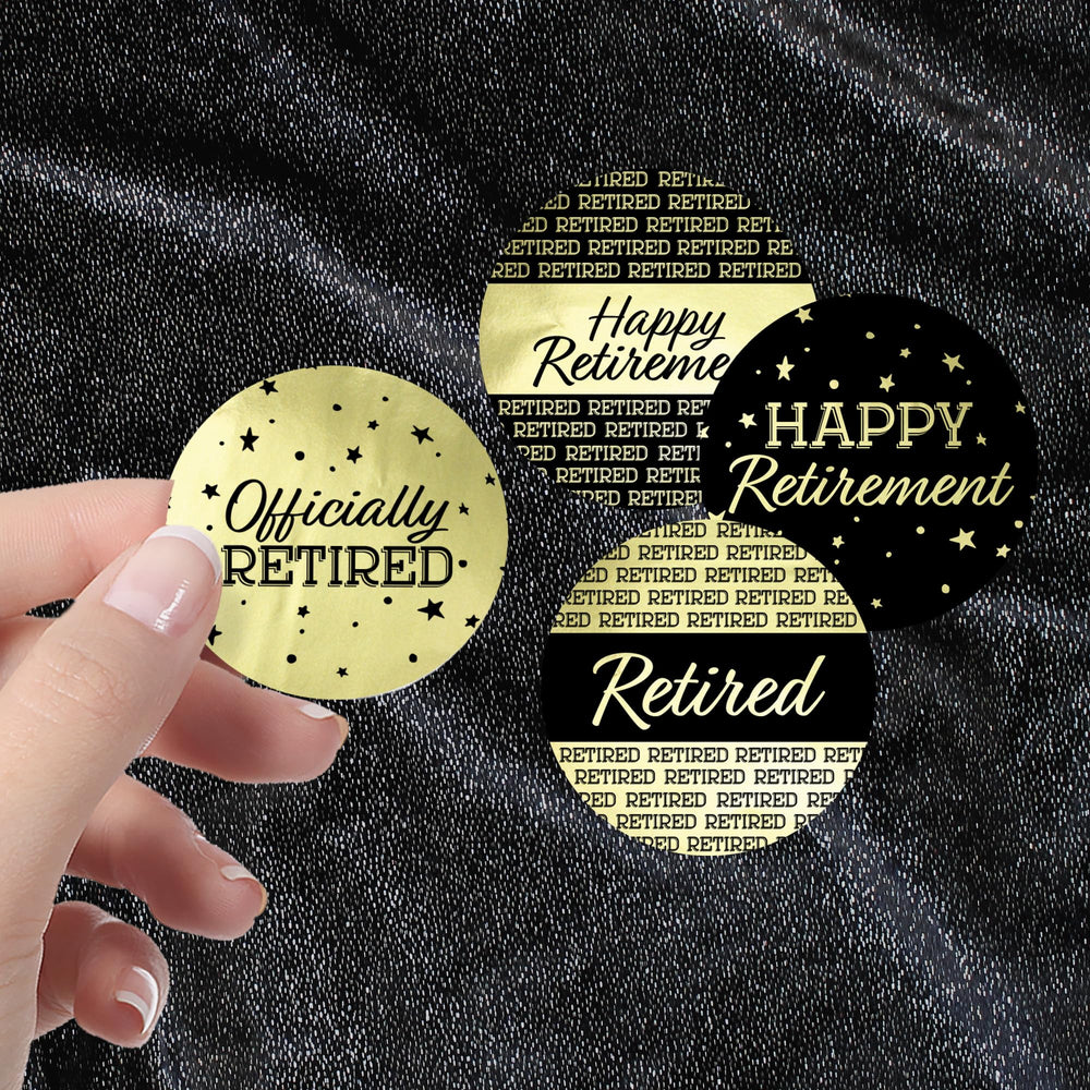 Black and Gold Retirement Party Favor Labels - 1.75 in Shiny Foil - 40 Stickers