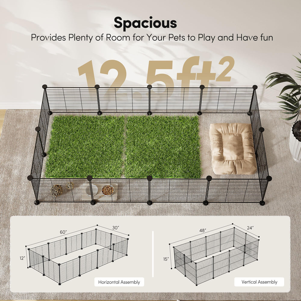 Pet Playpen, Dog Puppy Cat Pen, Small Animal Cage Indoor Portable Metal Wire Yard Fence for Small Animals, Guinea Pigs, Rabbits Kennel Crate Fence Tent Black 15 X 12 Inches (28 Panels)
