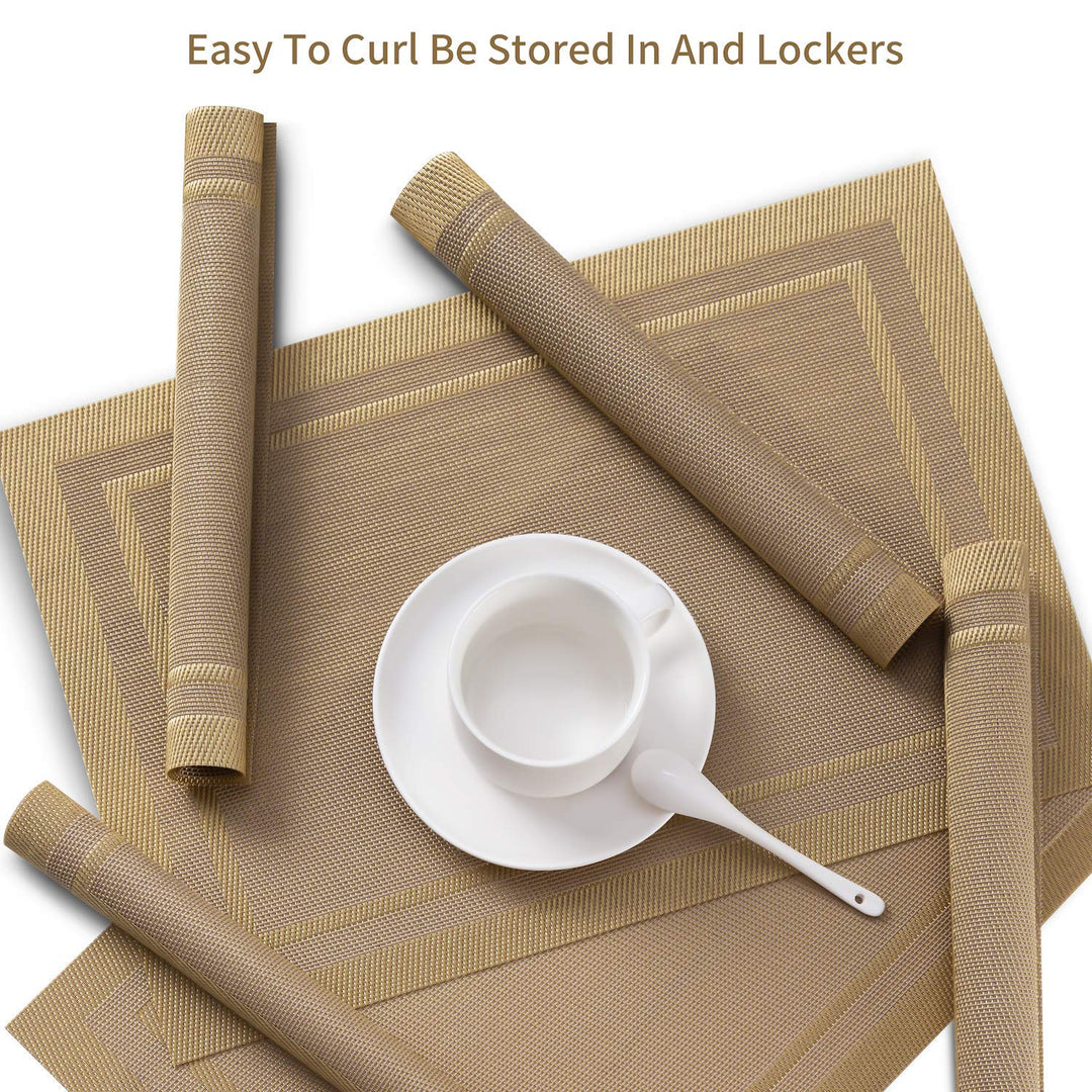 SENDAY Placemats, Set of 8 Heat-Resistant Placemats Stain Resistant Anti-Skid Placemats for Kitchen Table, Washable Durable PVC Table Mats Woven Vinyl Placemats