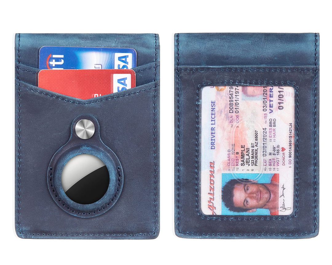 Hawanik Genuine Leather Wallet for AirTag Finder, Slim Bifold Wallet Money Clip with Built-in Holder for AirTag