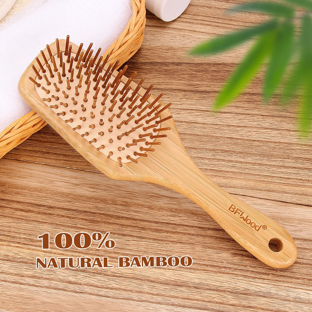 Bamboo Paddle Hairbrush with Bamboo Bristles for Massaging Scalp