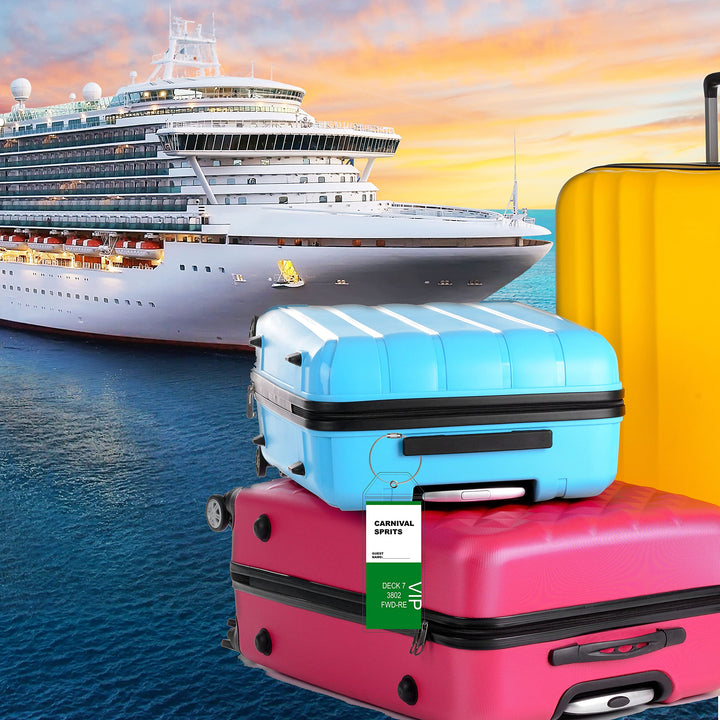 4 Pack Cruise Luggage Tag Holder Clear E-Tag Zip Seal Steel Wire Loops for Cruise Thick PVC (6.5X3.5 Inches)