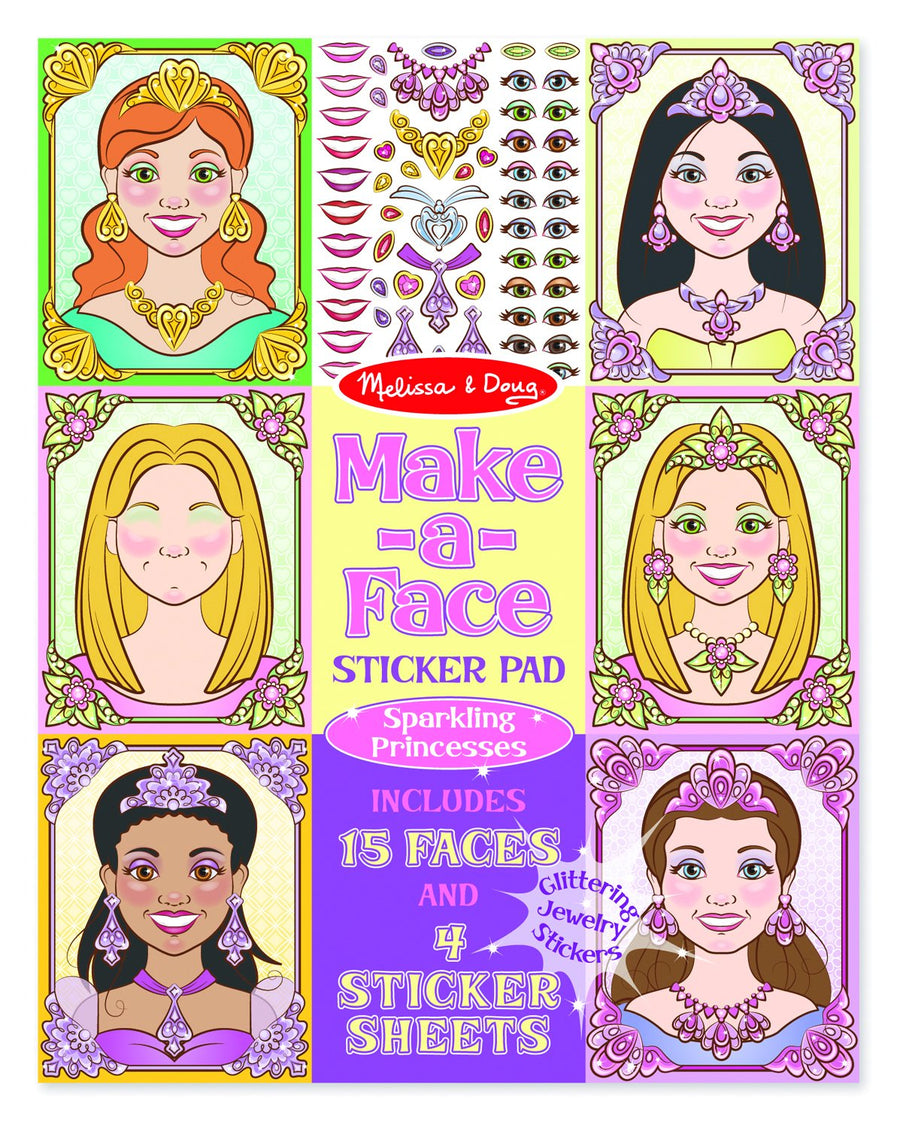 Make-a-Face Sticker Pad: Sparkling Princesses - 15 Faces, 4 Sticker Sheets