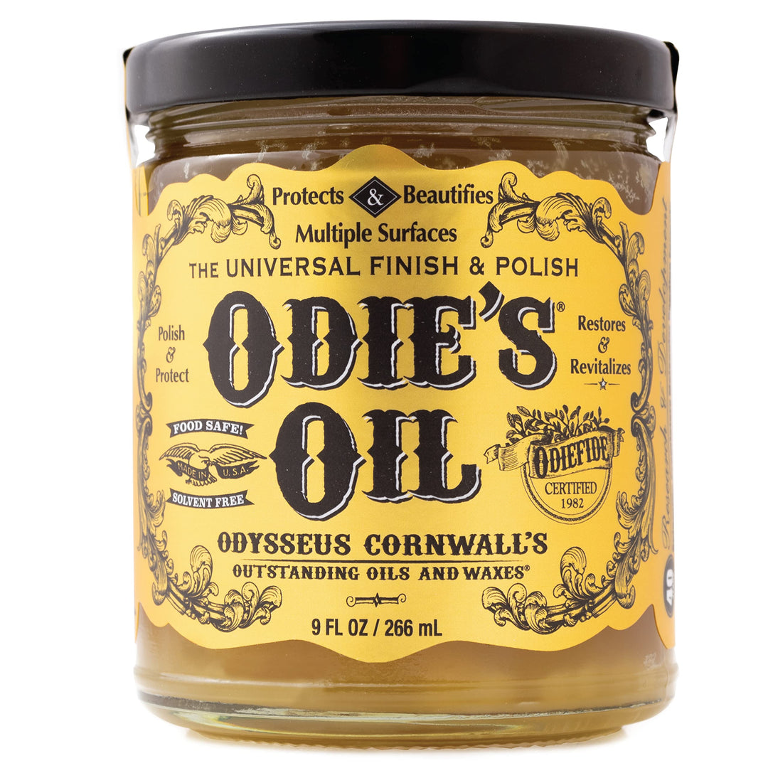 Odie&#39;s Oil • Universal Finish for Wood • Leather • Plastic • Vinyl • Metal and More • 9 Ounce Glass Jar • Food Safe and Solvent Free Non Toxic Finish …