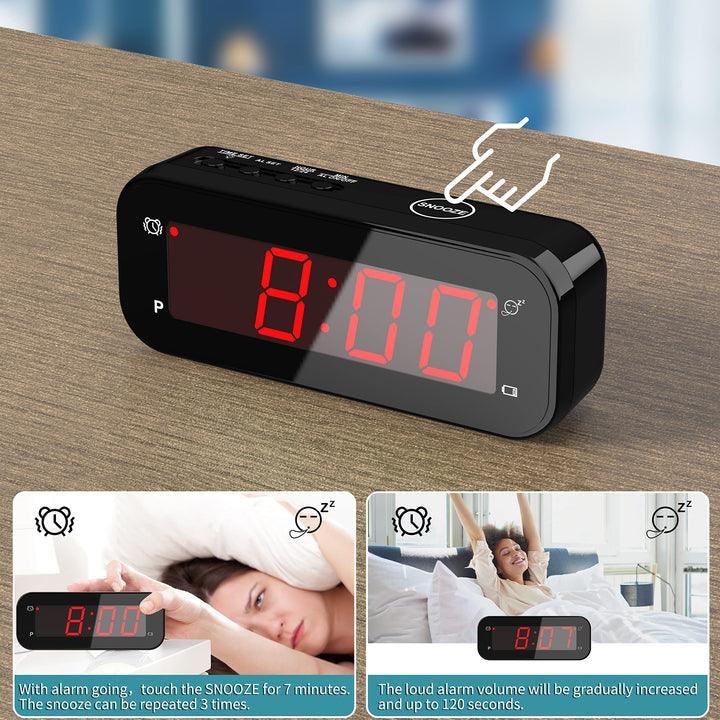 2 in 1 Alarm Clock, Indoor Thermometer, Digital Clock,Turn it Over, Temperature Display, 12/24Hr, °C / °F, Adjustable Brightness, Snooze, Battery Operated, Travel Clock, Alarm Clock for Bedroom
