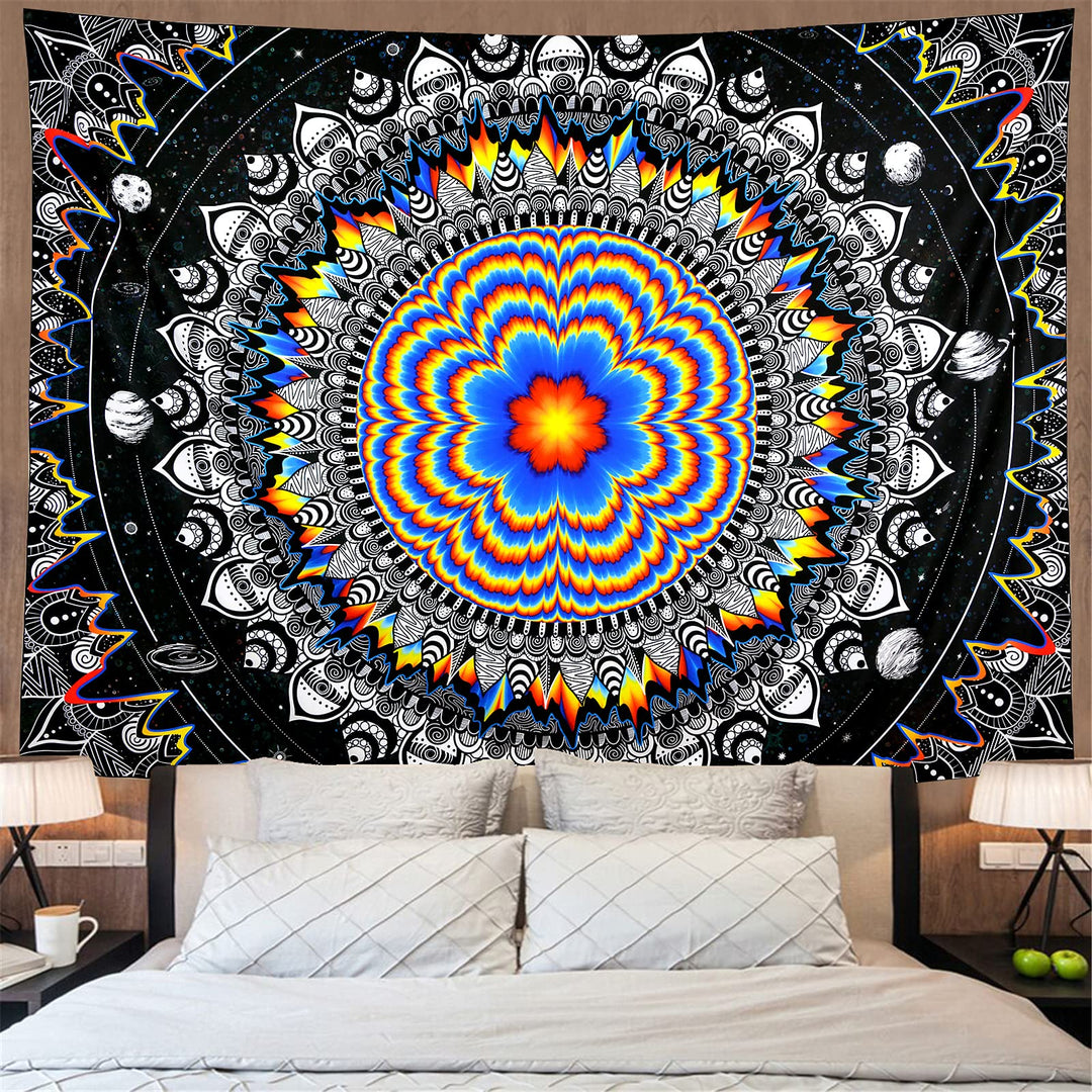 Amonercvita Trippy Mandala Tapestry Psychedelic Black T