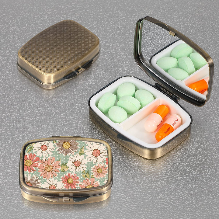 Dynippy Pill Case Pill Box with Mirror Retro Pocket 2 C