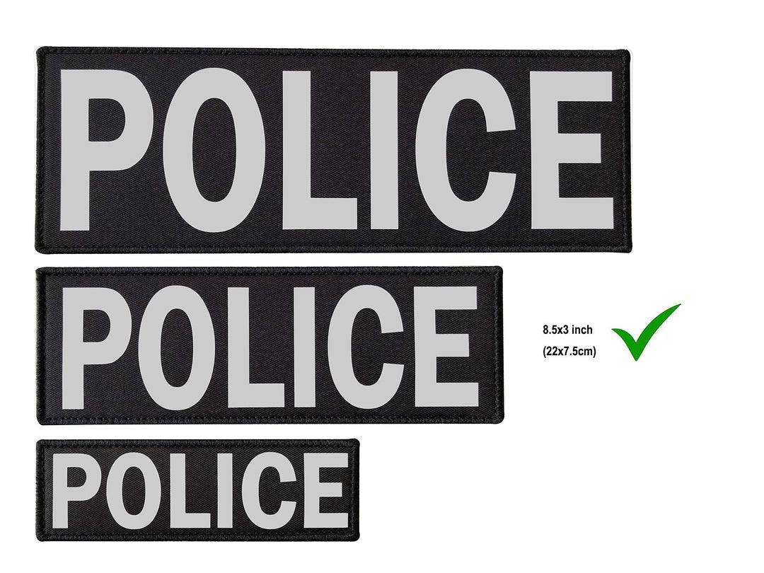 Police Patch with Hook and Loop (Gray-Reflective, 8.5x3 inch)