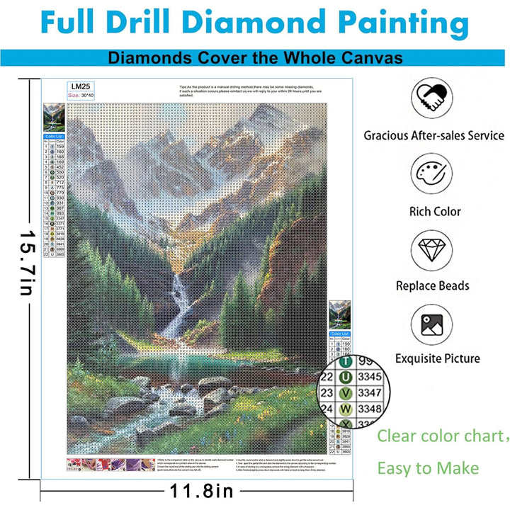 Diamond Painting Kits,Waterfall Diamond Art for Adults,Mountain 5d Diamond Painting Kits for Adults,Scenery Diamond Art Kits with Diamond Painting Accessories for Home Wall Decor 12 x 16inch