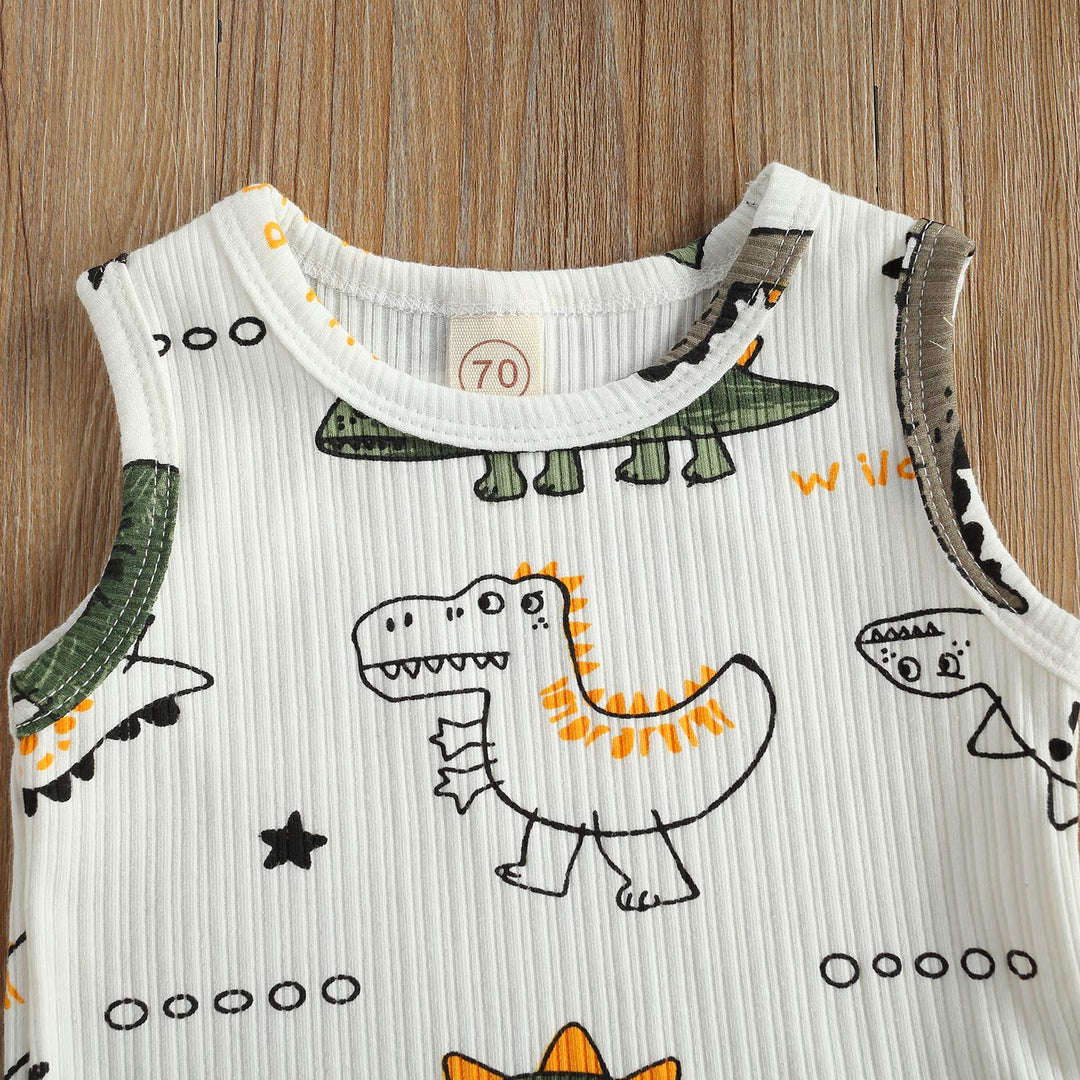 2pcs Summer Newborn Baby Boy Clothes Cute Dinosaur Letter Print Ribbed Sleeveless Tops Shorts Infant Boy Outfit Set