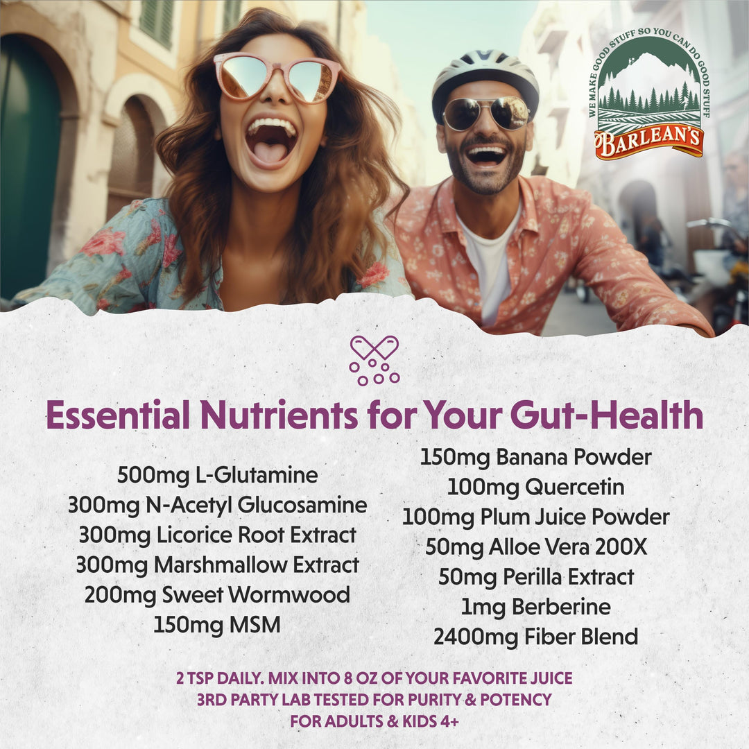 Barlean’s Intestinal Repair Gut Health Powder with 16 Digestive Supplements, L-Glutamine, Marshmallow &amp; Licorice Root, Aloe Vera, and Fiber Mixed Berry Flavor, 6.35 oz
