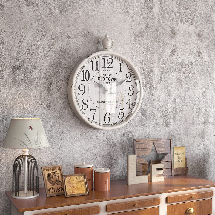 Menterry Retro Round Wall Clock. White Vintage Antique 