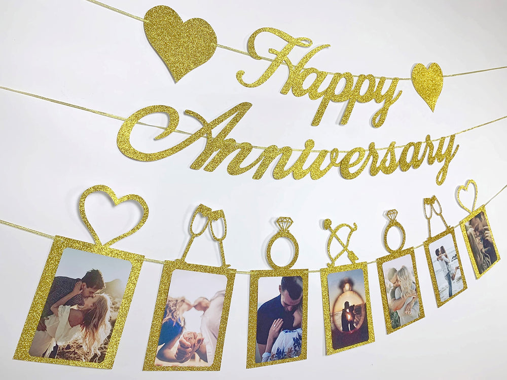 Happy Anniversary Party Decorations - Happy Anniversary Banner and Photo Banner for Wedding Anniversary Party decor