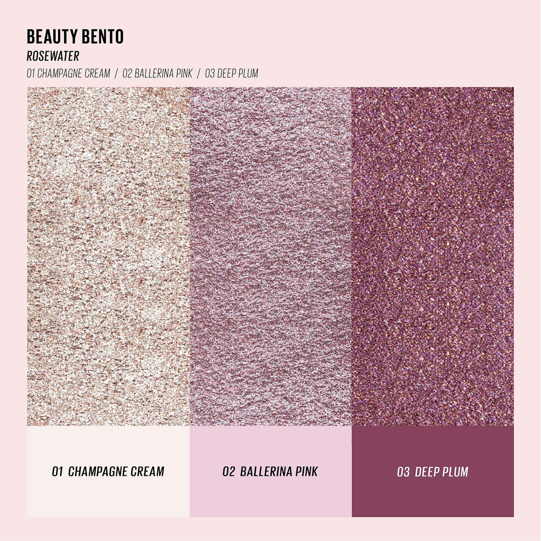 Beauty Bento Collection - Bouncy Eyeshadow Trio | Plum Rosy Tones, Travel Size, 01 Rosewater, 2019 Allure Best of Beauty Award, 0.03 Oz